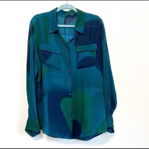 Elie Tahari Green & Blue Silk Blouse Size XL
